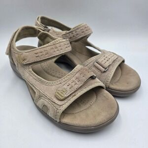 Clarks Womens Beige Leather Walking Sandals Size 8M Adjustable Straps